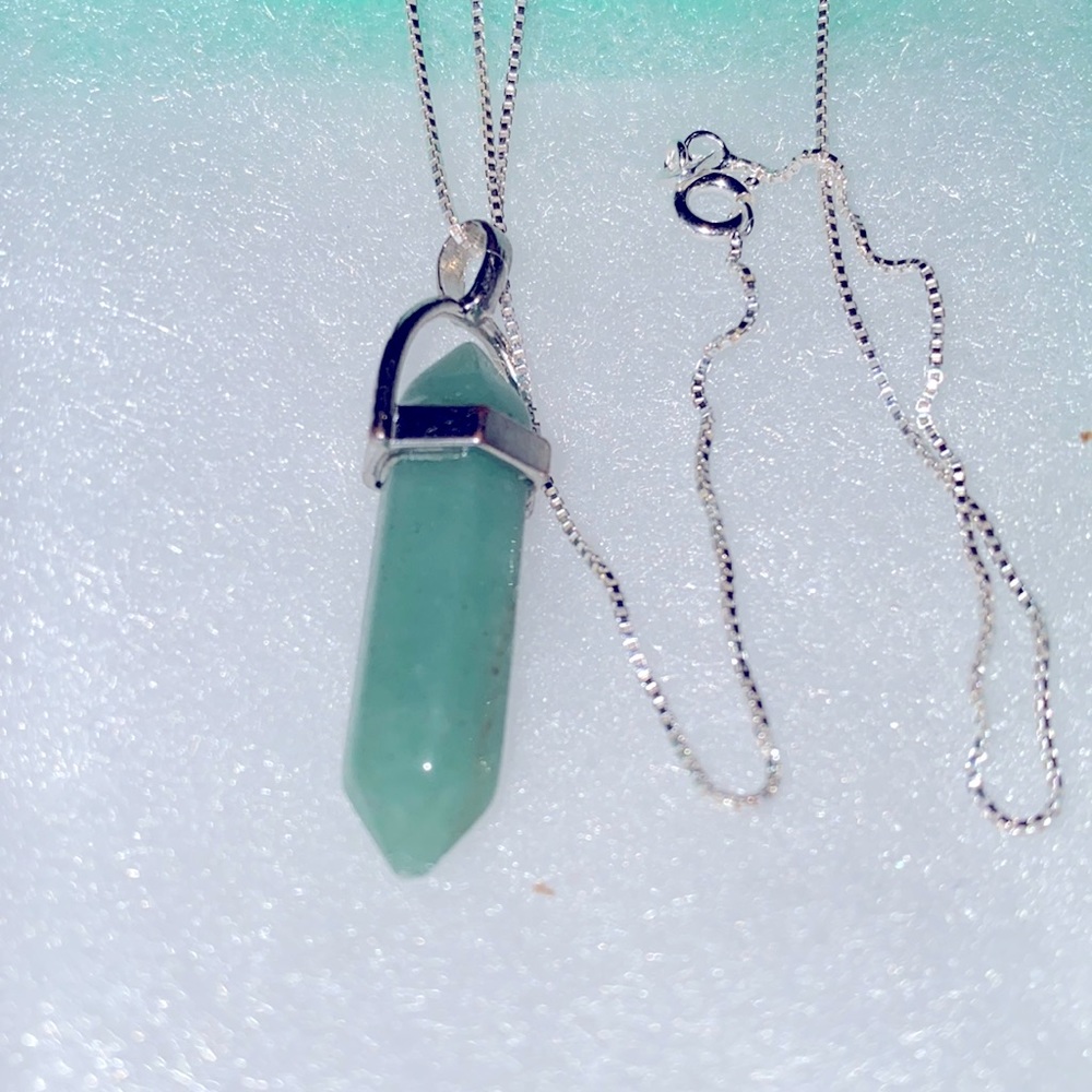 Boho Green Jade Sterling Silver Necklace 18”